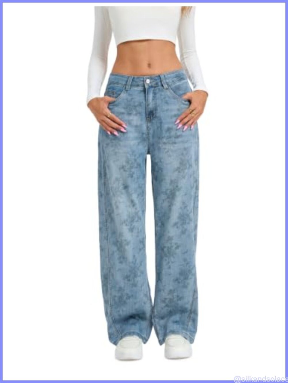 Wide Leg High Rise Stretch Denim Jeans Tummy Control Casual Pants